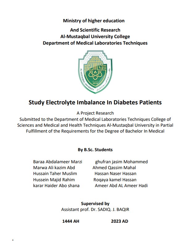 Study Electrolyte Imbalance In Diabetes 