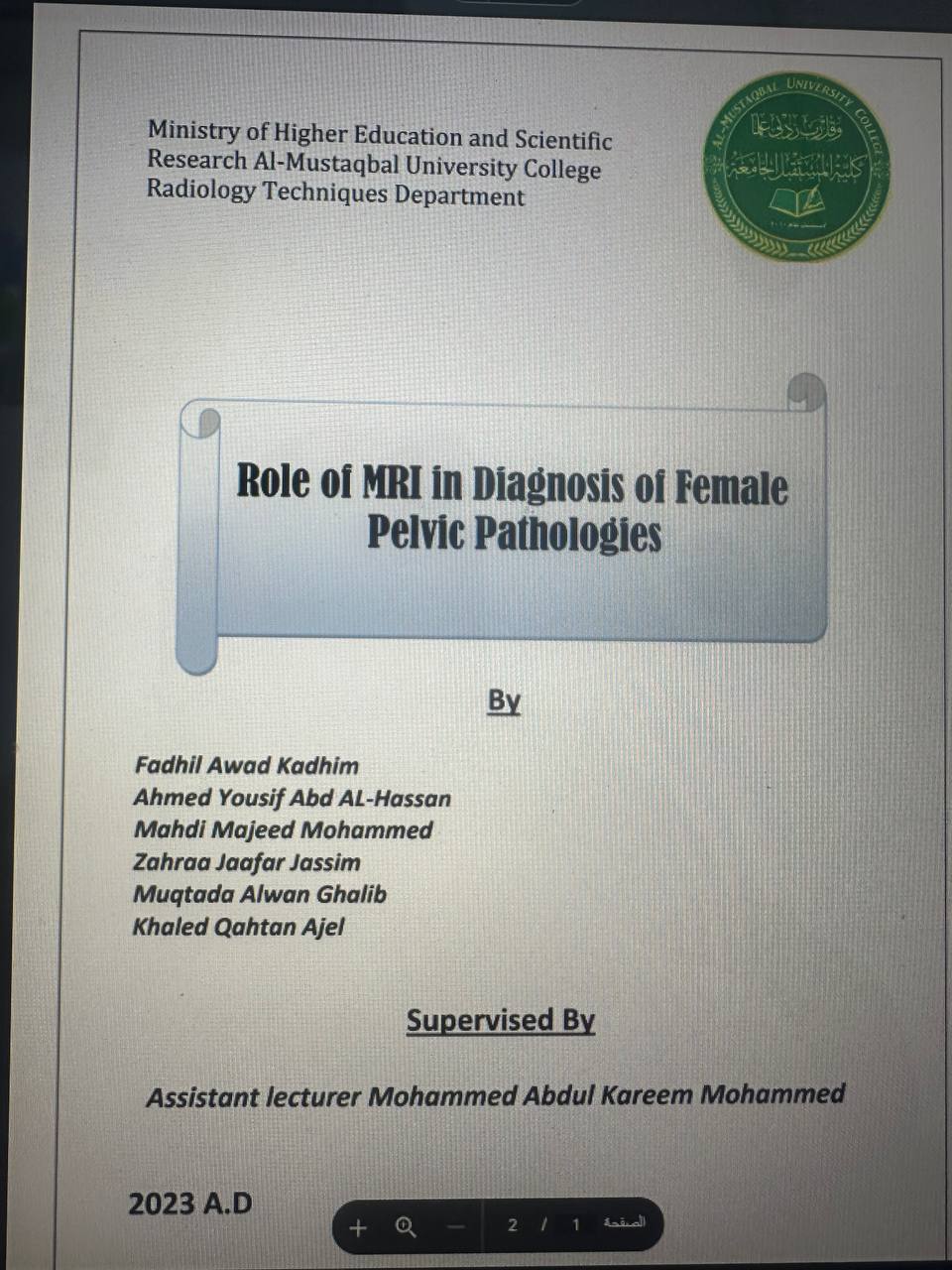  Role of MRI in Diagnosis of Some Female