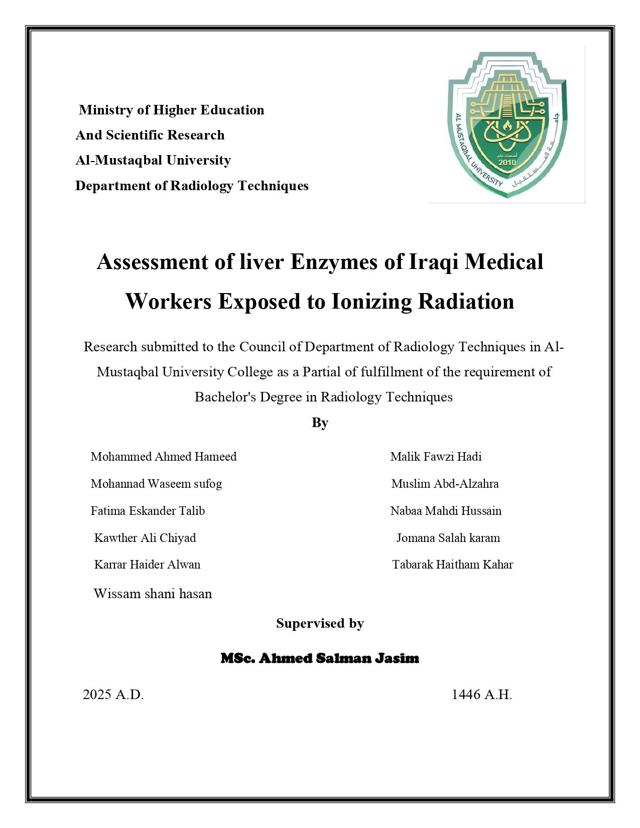 Assessment of liver Enzymes of Iraqi Med