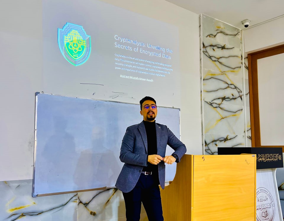 شارك سفراء الاستدامه في كلية العلوم قسم الفيزياء بالورشة العلمية بعنوان ( "Cryptanalysis: Unveiling the Secrets of Encrypted Data") باشراف (م.م مصطفى امير صبري )