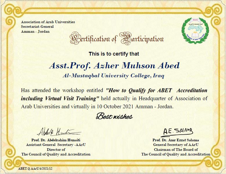 تدريسيان من قسمنا يحصلون شهادات مشاركة في ورشة حول برنامج ABET