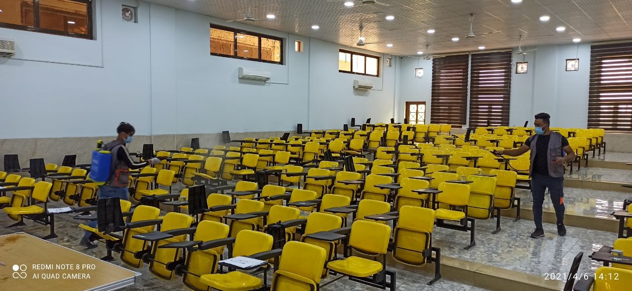  شعبة C.B.R.N في كلية المستقبل الجامعة تواصل حملة التعفير والتعقيم اليومية