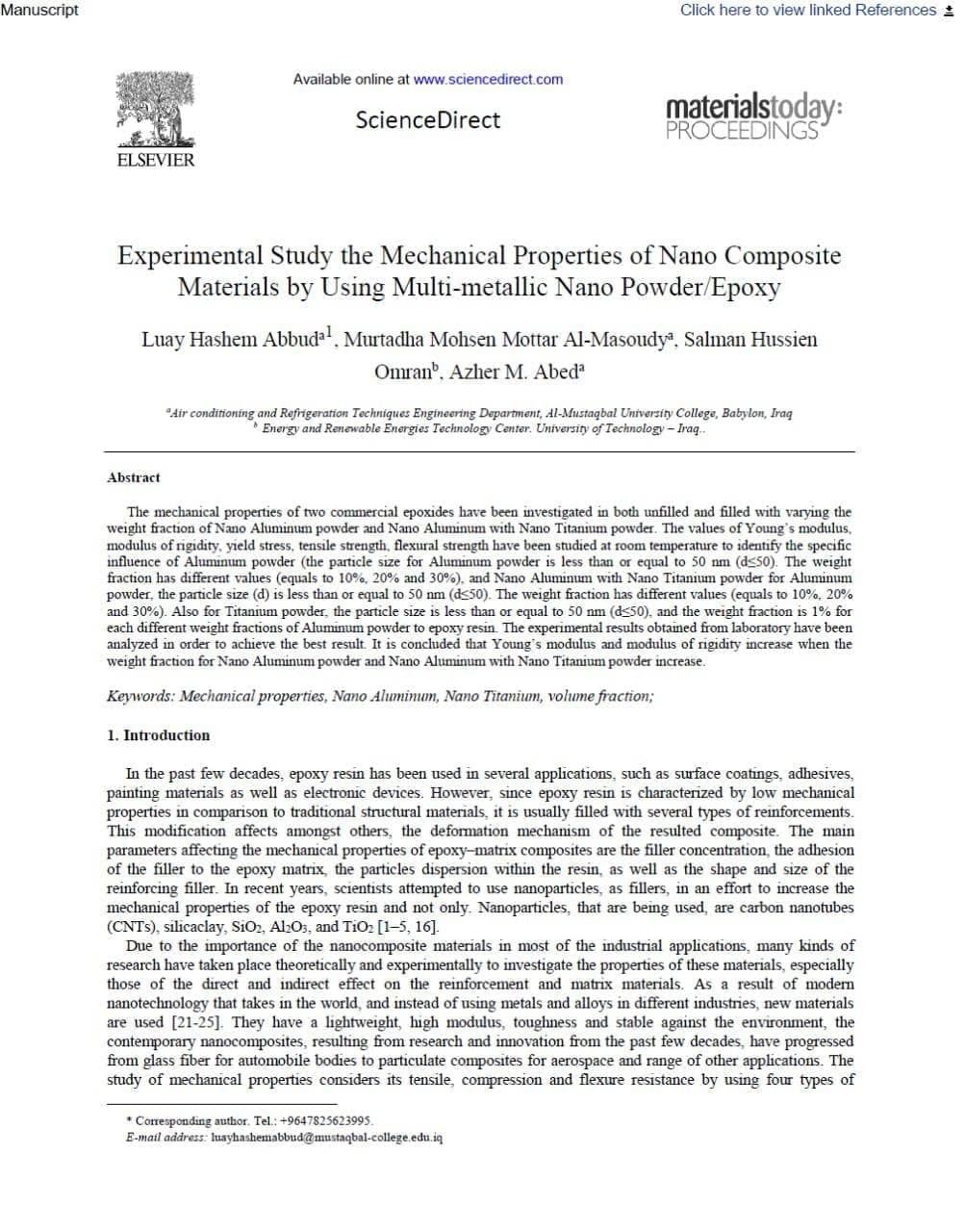 نشر بحث علمي حول النانو تكنولوجي في مجال تحسين موصفات المواد