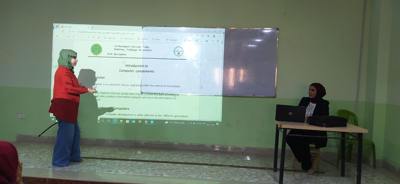 ورشة تعليميه بأشرف التدريسية م.م بان كاظم مريح  لقتها الطالبة اقبال علي عطشان في قسم قسم تقنيات الاشعة .