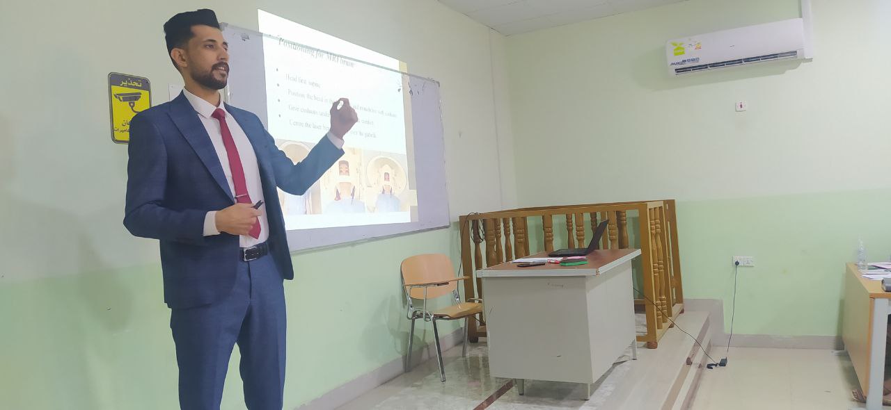 ورشة تعلمية بااشراف التدريسي في قسم تقنيات الاشعة (م.م مرتضى عبد الامير محمد  ) بعنوان Brain MRI imaging