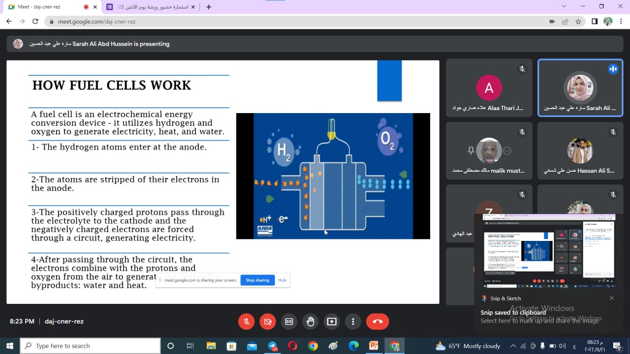 ورشة علمية للتدريسية م.م. سارة علي عبد الحسين بعنوان  "Fuel Cell "