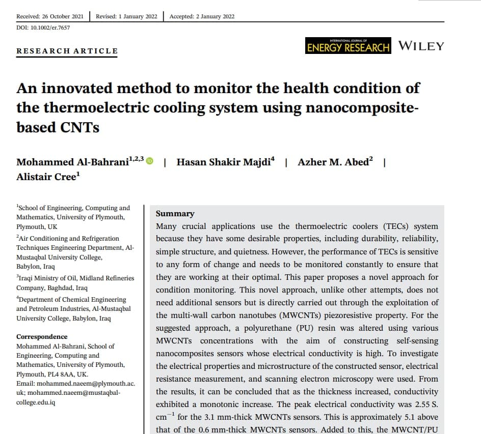 قسم هندسة تقنيات التكييف والتبريد الاول في النشر العلمي والانشطة العلمية