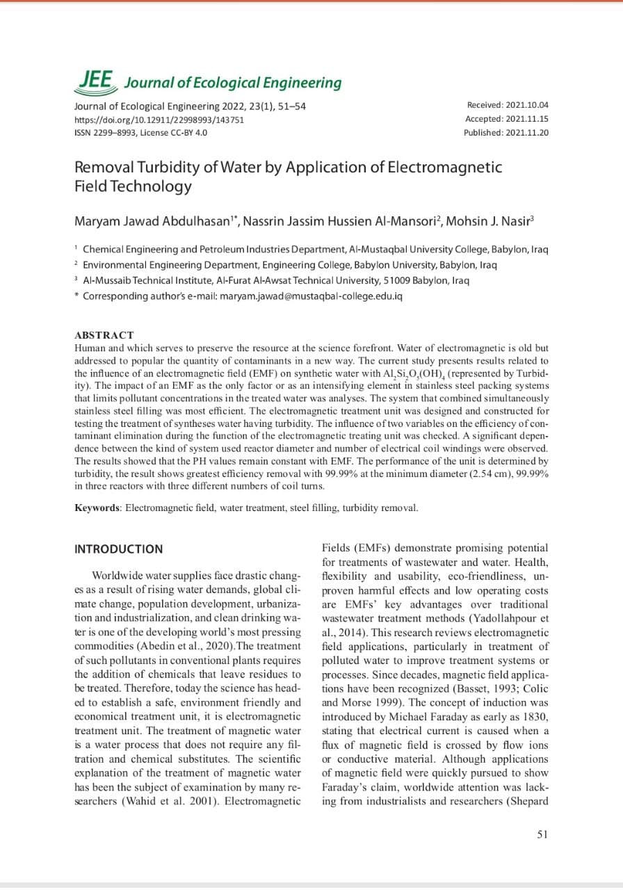    نشر بحثي علمي جديد  لكلية المستقبل الجامعة على صفحات مستوعبات سكوباس العالمية للتدريسية م.م. مريم جواد عبدالحسن كاظم