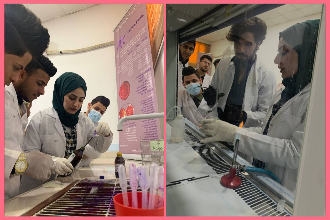 قسم تقنيات المختبرات الطبية يقيم ورشة تدريبية بعنوان كيفية تصبيغ البكتريا بصبغة گرام   