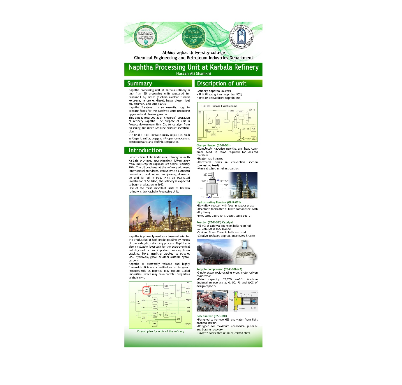بوستر بعنوان " Naphtha processing unit at Karbala refinery "