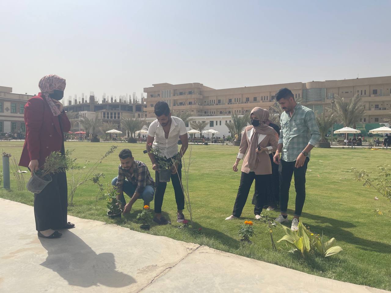 حملة زراعة النباتات في حدائق كلية المستقبل الجامعة