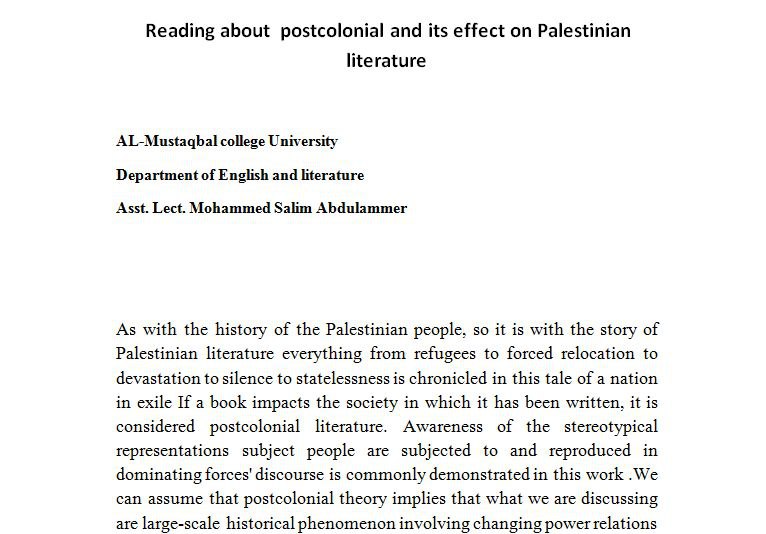 Reading about  postcolonial and its effect on Palestinian literature