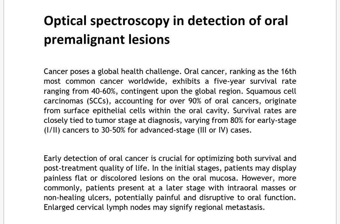Optical spectroscopy in detection of oral premalignant lesions