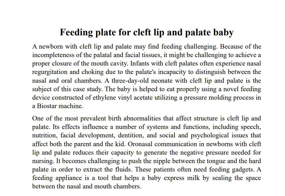 Feeding plate for cleft lip and palate baby