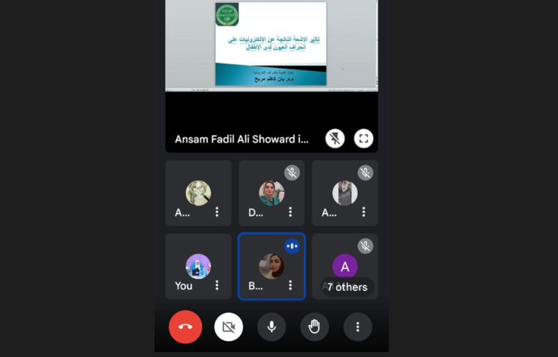 ورشة علمية بعنوان (تأثير الاشعة الناتجة عن الالكترونيات على انحراف العيون لدى الاطفال ) للتدريسية م.م بان كاظم العماري