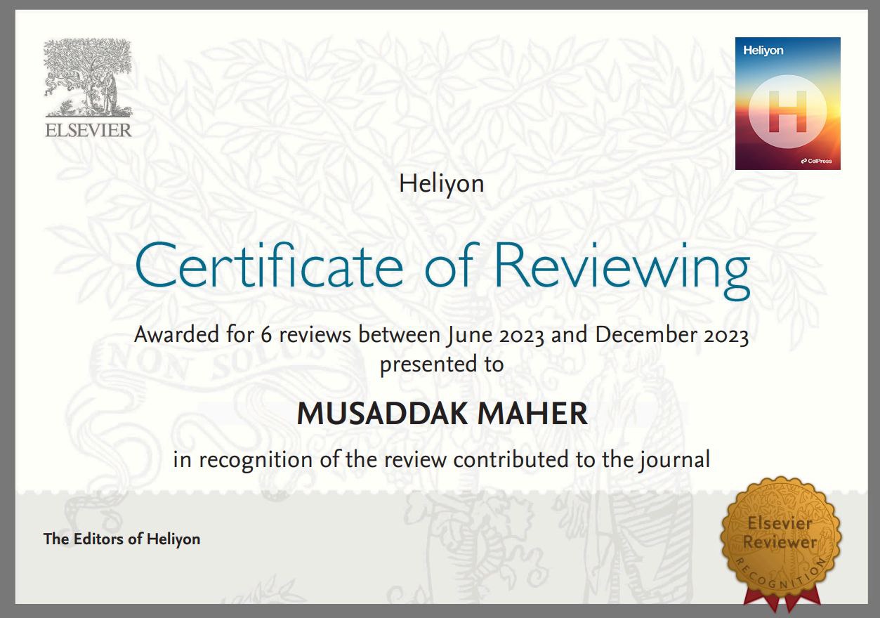 "حصول تدريسي في جامعة المستقبل\ كلية الهندسة قسم هندسة الحاسوب على شهادة تقييم التابعة لمؤسسة السفير والمصنفة ضمن سكوبس الربع الأول Q1 وضمن كلاريفيت  بمعامل تأثير IF =4.