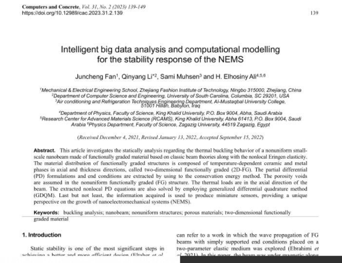 نشر بحث علمي للدكتور سامي محسن دخينة في مجلة Computers and Concrete