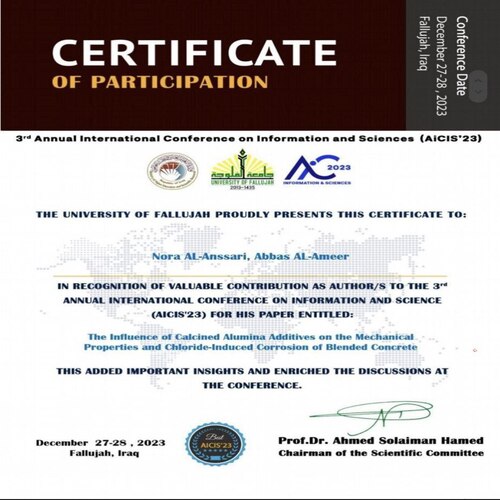 مشاركة تدريسي في المؤتمر الدولي السنوي للمعلومات والعلوم (AiCIS'23) في جامعة الفلوجة