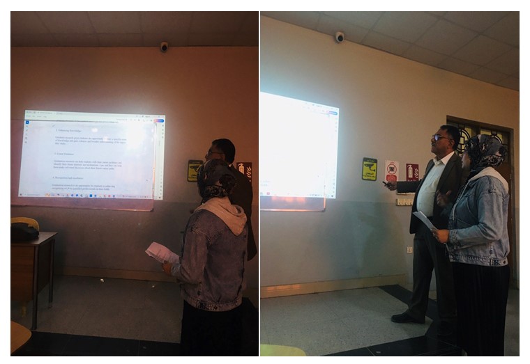 مشاركة احد طلبة قسم تقنيات المختبرات الطبية في المحاضرات الاسبوعية للمرحلة الرابعة بعنوان كتابة مشروع بحث التخرج 