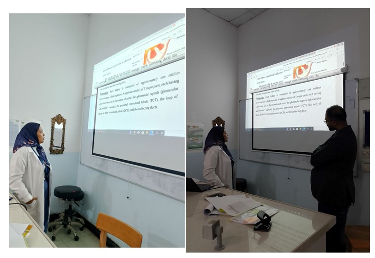 مشاركة احد طلبة قسم تقنيات المختبرات الطبية في المحاضرات الاسبوعية للمرحلة الرابعة