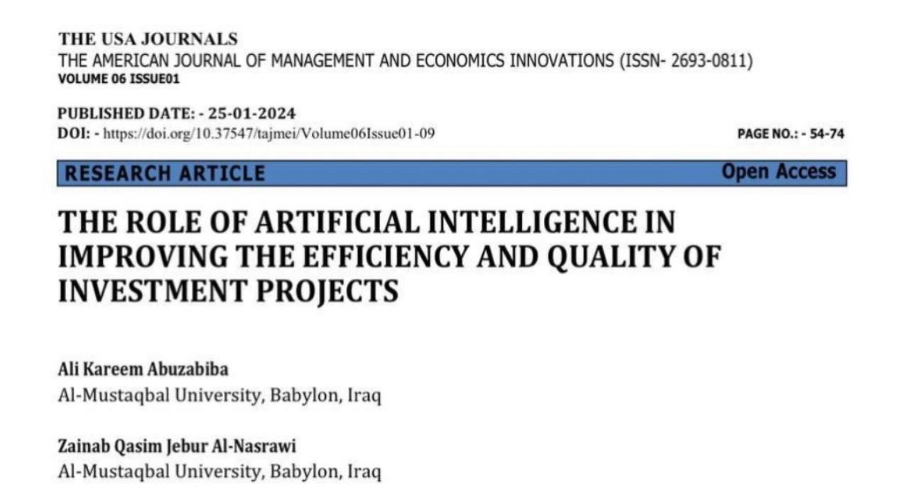 THE ROLE OF ARTIFICIAL INTELLIGENCE IN IMPROVING THE EFFICIENCY AND QUALITY OF INVESTMENT PROJECTS