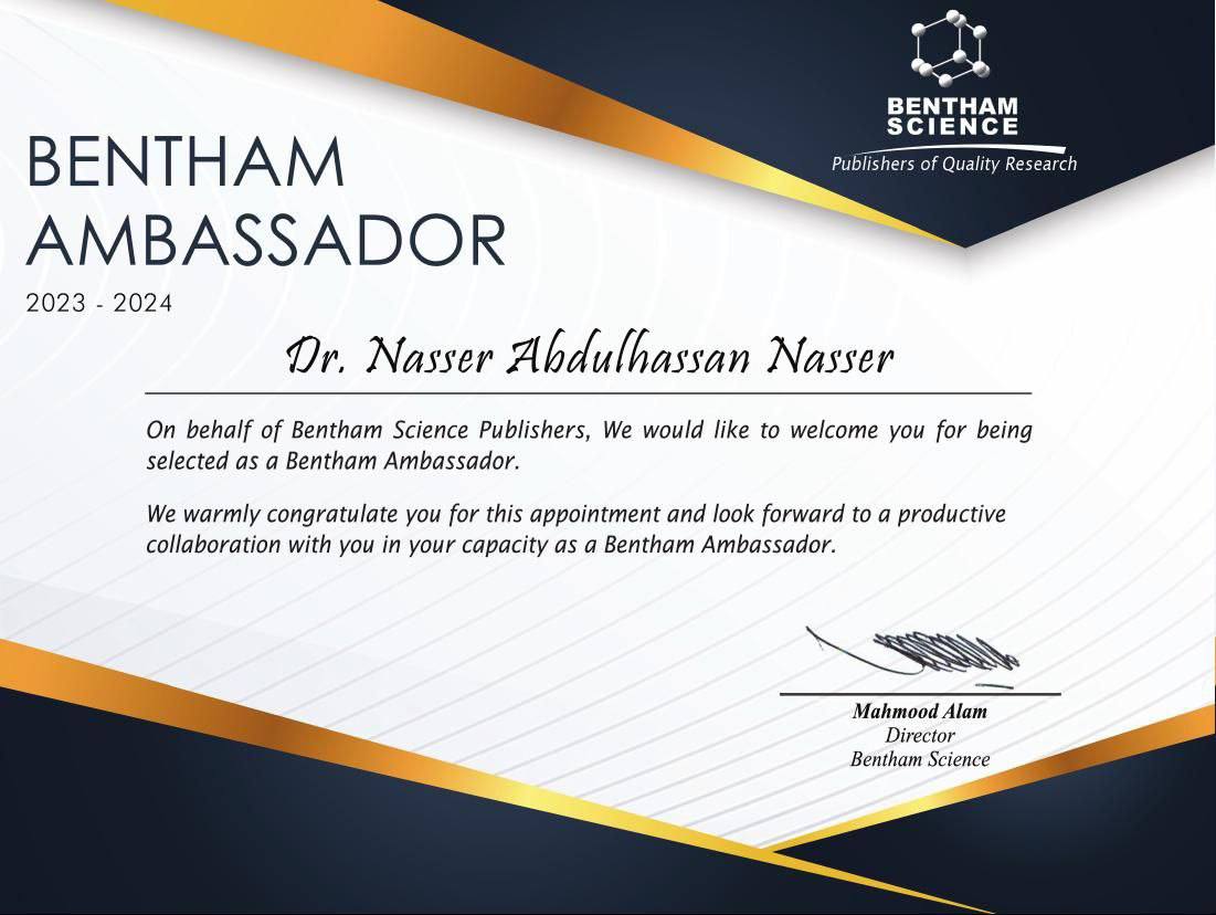 اختيار تدريسي بكلية الصيدله سفيرا(Ambsadoor) لدار  نشر عالميه