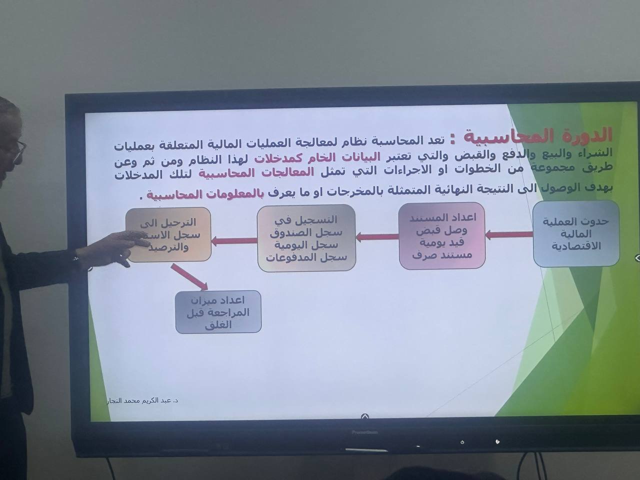 تدريسي من قسم المحاسبة يلقي محاضرة في ورشة علمية