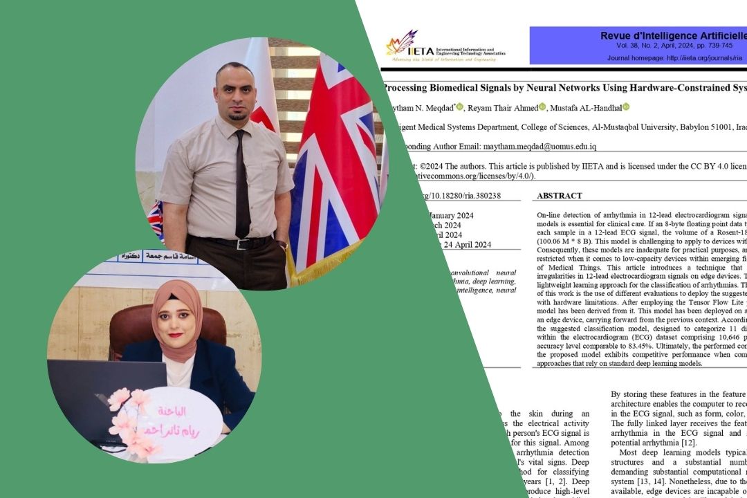 The research team in the Department of Intelligent Medical Systems has published a scientific research paper titled "Processing Biomedical Signals by Neural Networks Using Hardware-Constrained System" in the Scopus-indexed journals.