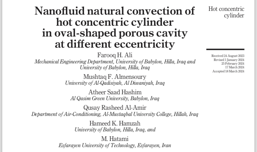 رئيس قسم هندسة تقنيات ميكانيك القوى ينشر بحثاً علمياً في مجلات عالمية 