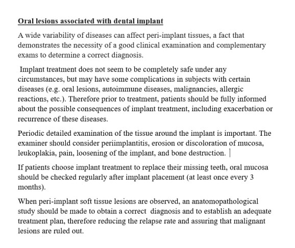 Oral lesions associated with dental implant