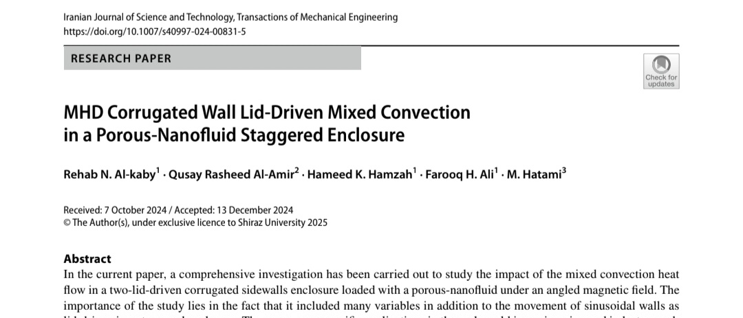 رئيس قسم هندسة تقنيات ميكانيك القوى ينشر بحثا علميا 