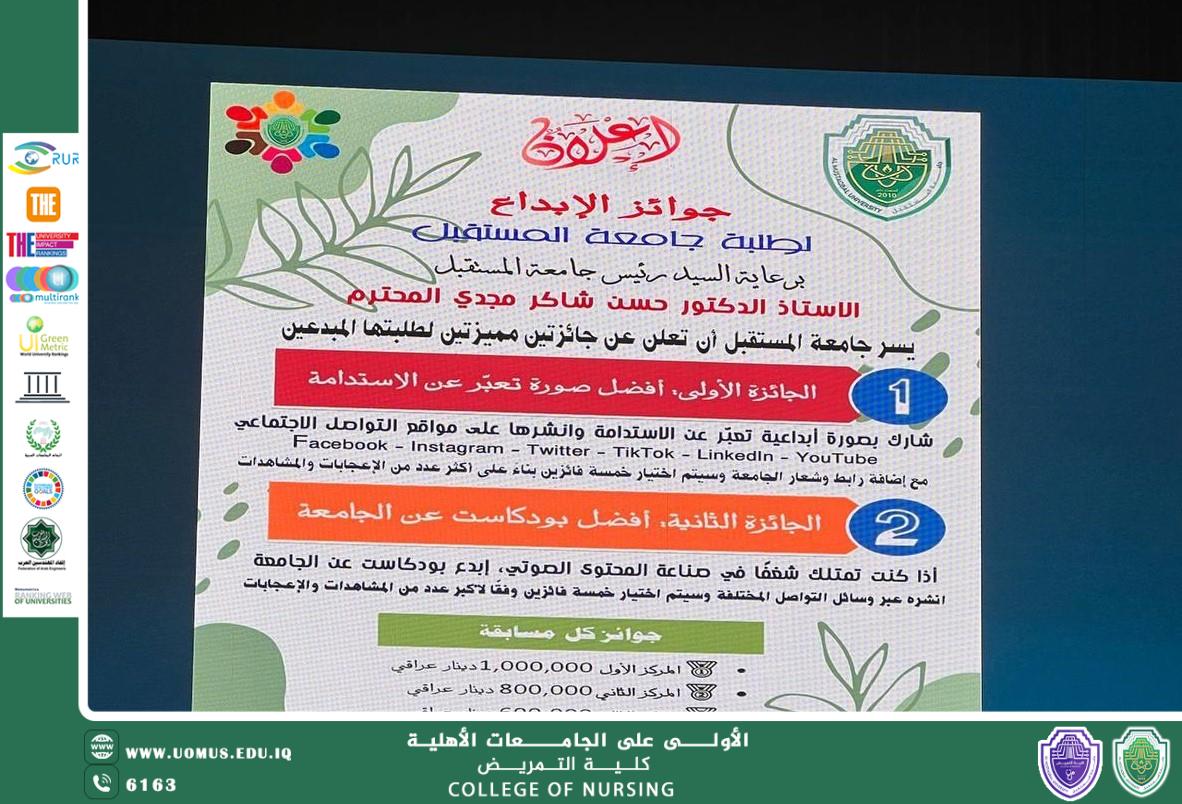 اعلان جوائز الابداع لطلبة جامعة المستقبل