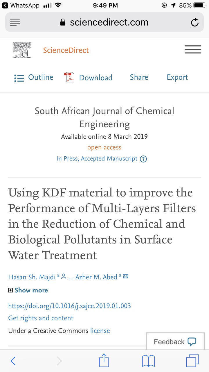 نشر بحث في مجلة عالمية من قبل الاستاذ المساعد الدكتور حسن شاكر مجدي عميد كلية المستقبل الجامعة
