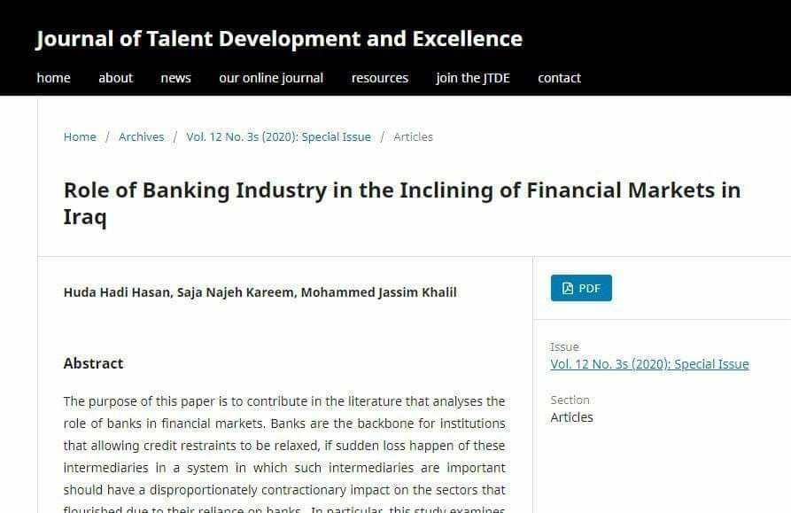 مجلة      Journal of Talent Development and Excellence    تنشر بحثاً علمياً مشتركاً لمجموعة من أساتذة كلية المستقبل الجامعة