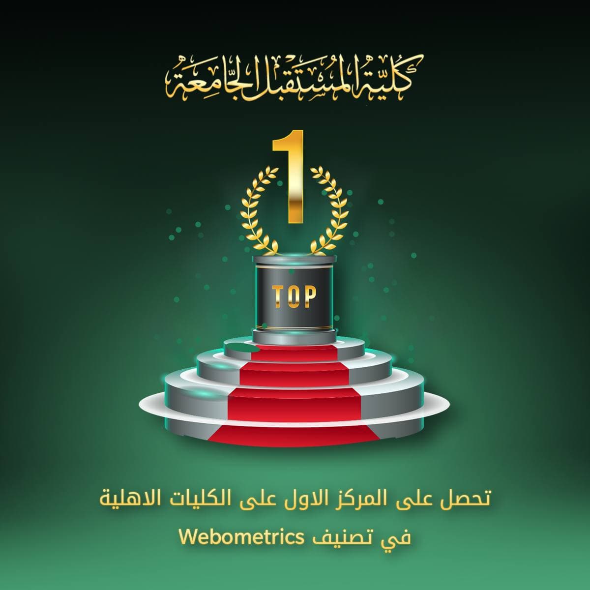 كلية المستقبل الجامعة تحصد المركز الاول على الجامعات و الكليات الاهلية  في تصنيف ويب ماتركس Webometric الاسباني و المركز (٢٤) على الجامعات الحكومية   الذي صدر في ٢٧/ كانون الثاني /٢٠٢١