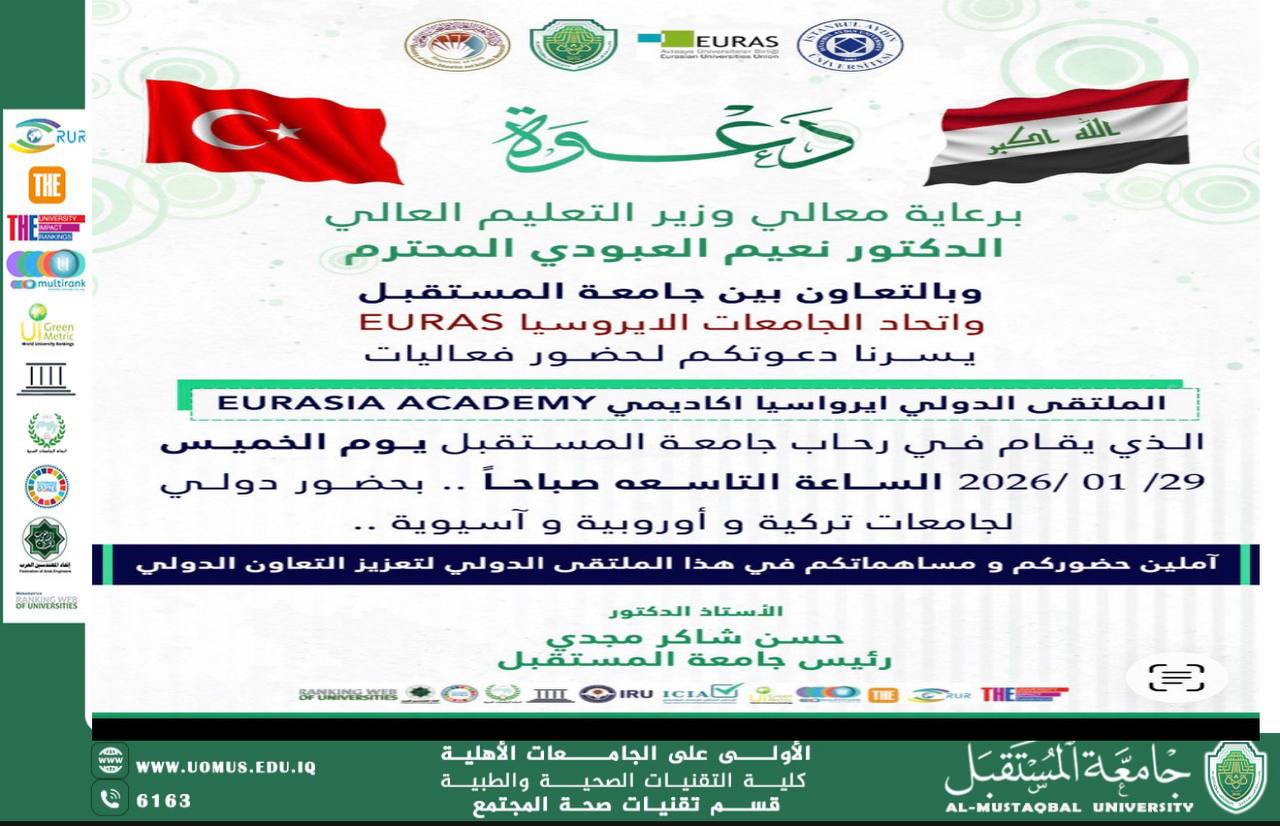 Al-Mustaqbal University Hosts the International EURASIA Academy Forum Under the Patronage of the Minister of Higher Education and Scientific Research