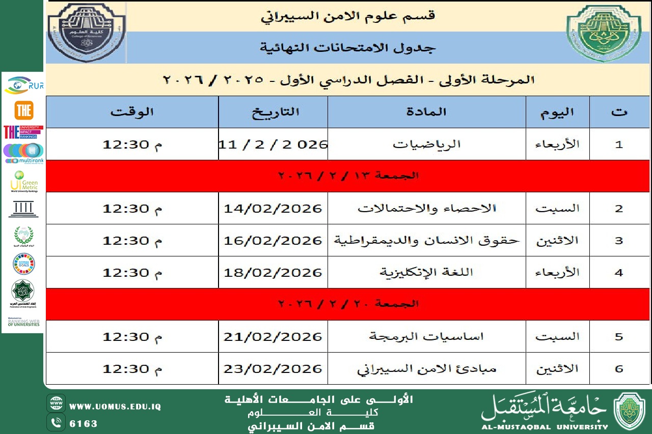 إعلان هام لطلبة قسم الامن السيبراني