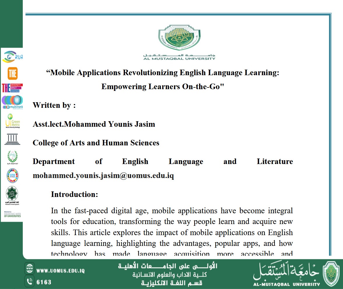 A Scientific Article on the Role of Mobile Applications in English Language Mastery