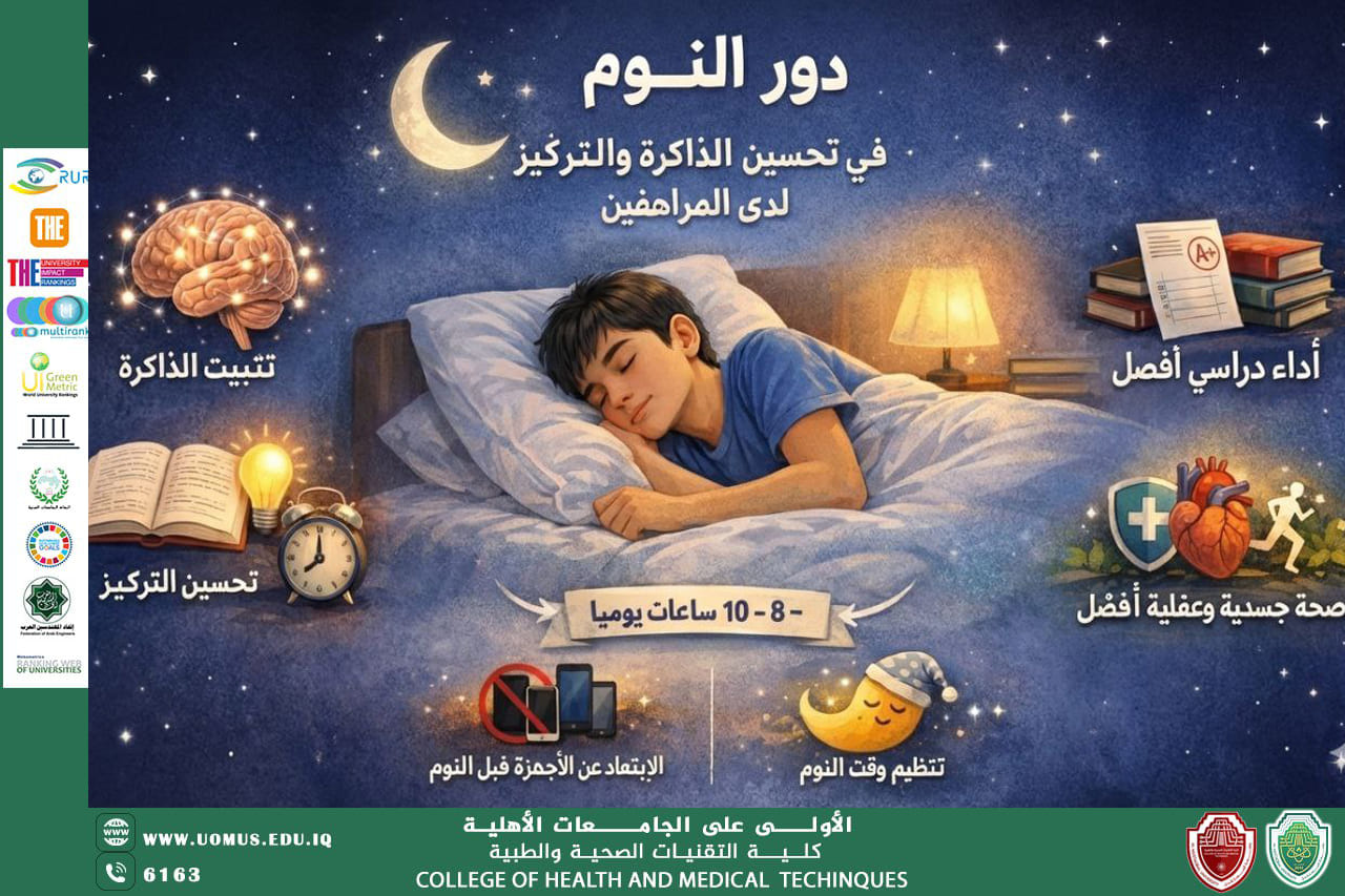 مقالة علمية للست حنين عباس شنيور بعنوان ( دور النوم في تحسين الذاكرة والتركيز لدى المراهقين)