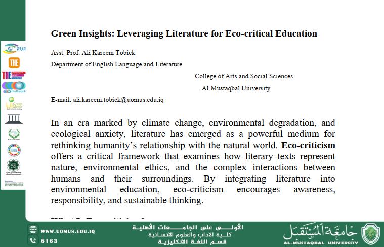 Literature Facing Climate Change: A Study on the Role of Eco-criticism in Educational Awareness