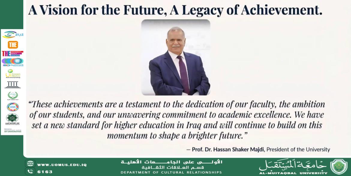 جامعة المستقبل: الجامعة الاهلية الرائدة في العراق و نفخر بماتحقق  من إنجازات راسخة في عام 2025