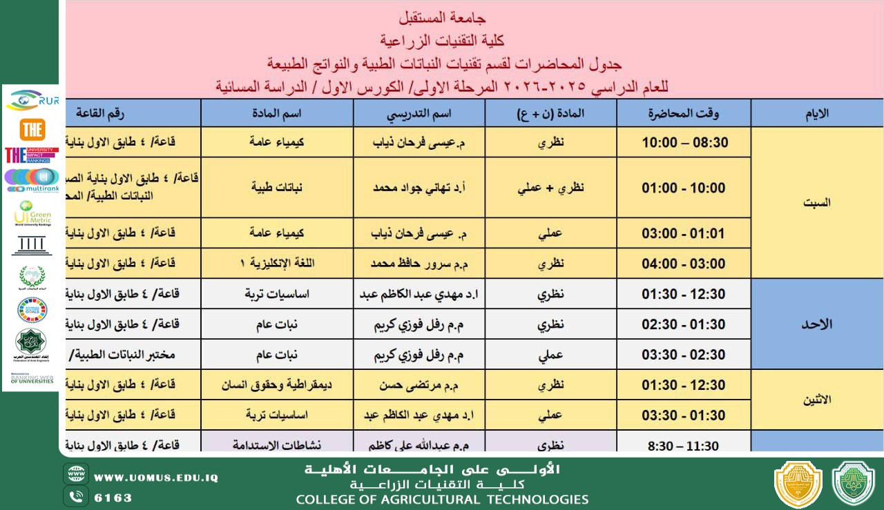 الجدول الاسبوعي