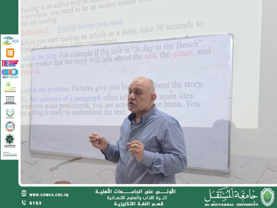 كلية الآداب تنظم ورشة عمل حول التعلم التفاعلي لتطوير مهارات القراءة باللغة الإنجليزية
