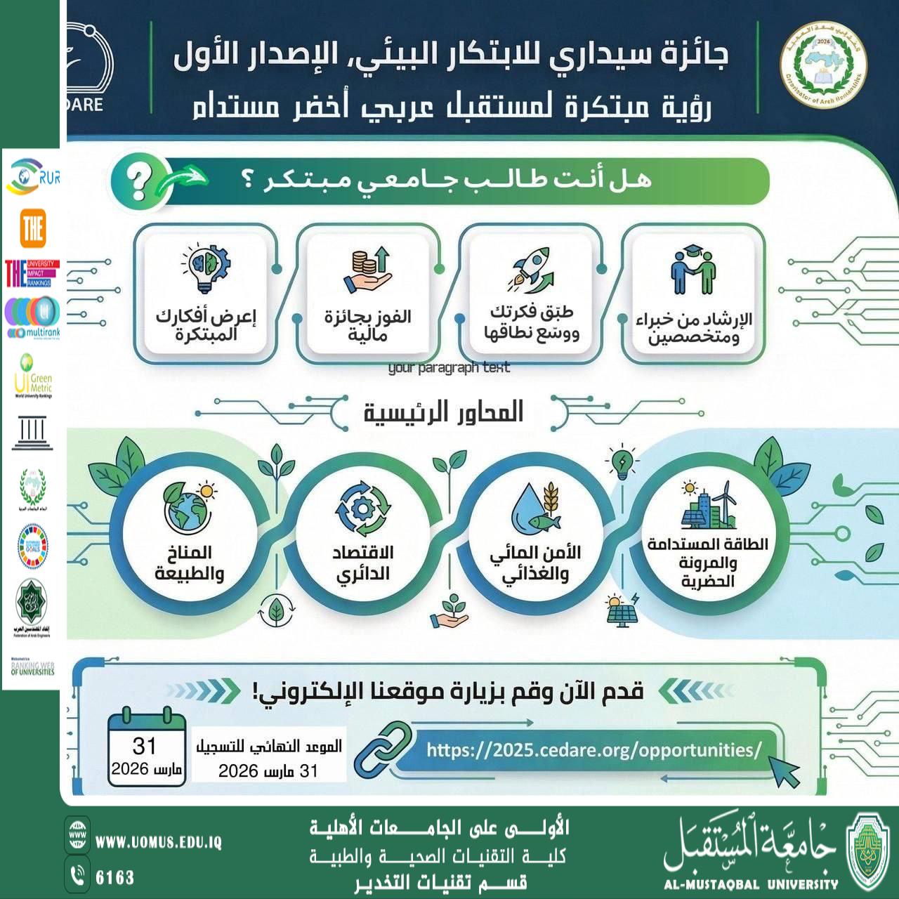 دعوة للمشاركة في جائزة سيداري للابتكار البيئي – الإصدار الأول