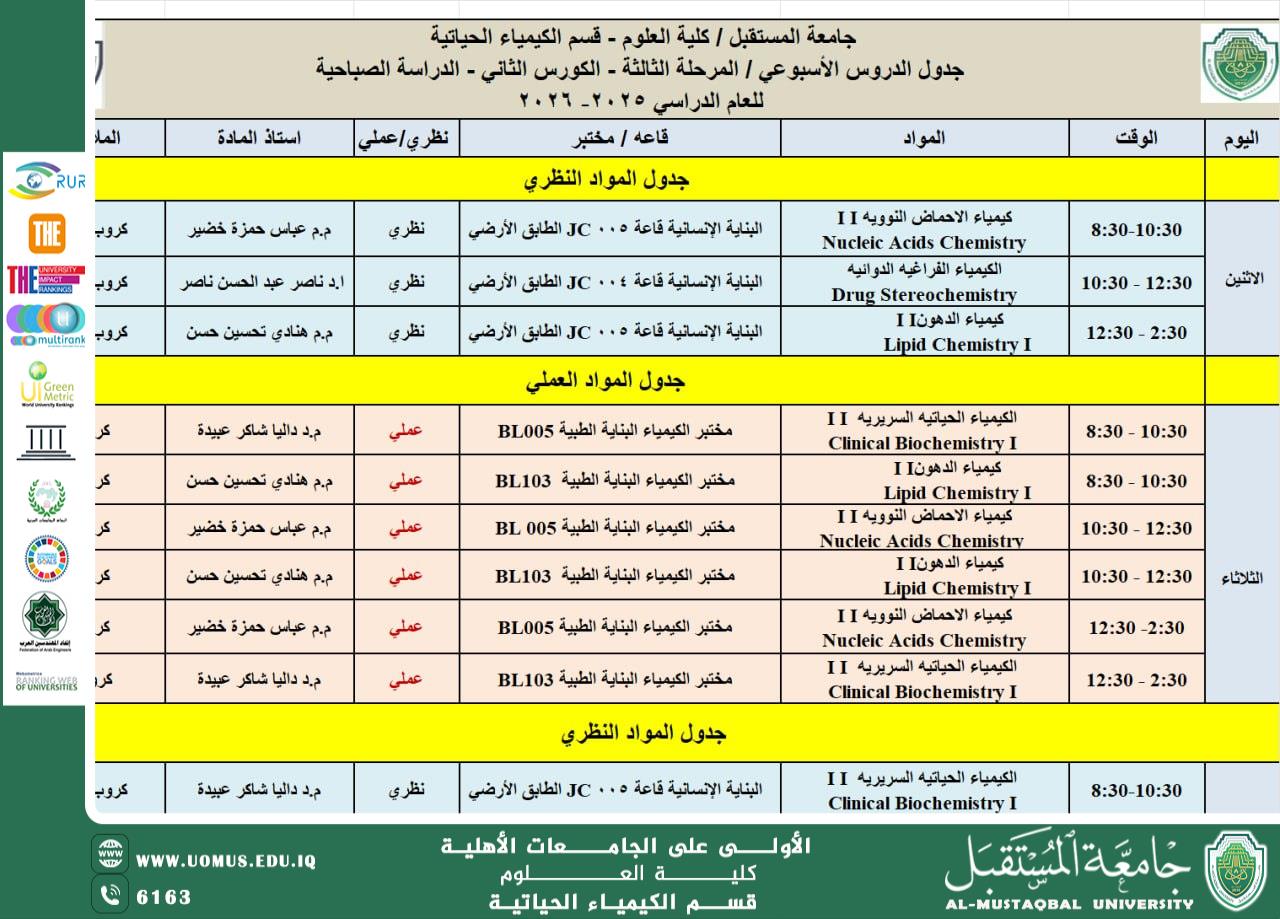 Weekly Schedule Announcement – Third Year, Second Semester