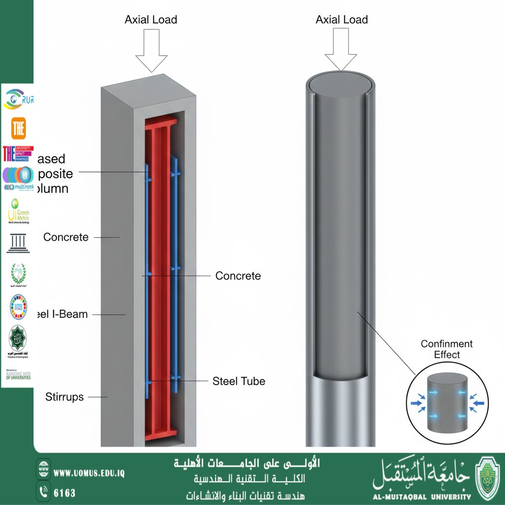 سلوك الأعمدة المركبة الفولاذية–الخرسانية تحت الأحمال المحورية.
