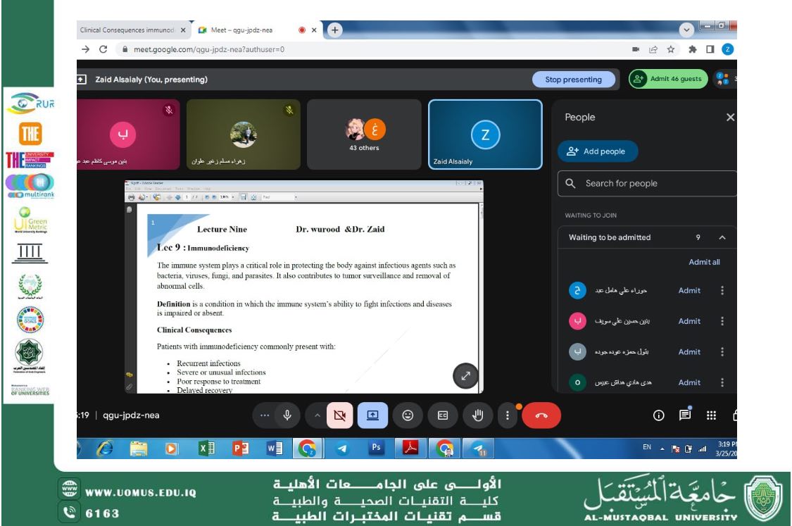 Online Workshop on the Latest Developments in the Treatment of Chronic Diseases for the Department of Medical Laboratory Techniques