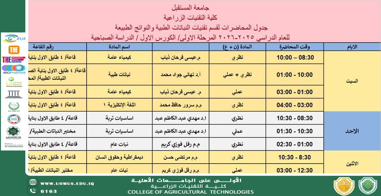 الجدول الاسبوعي