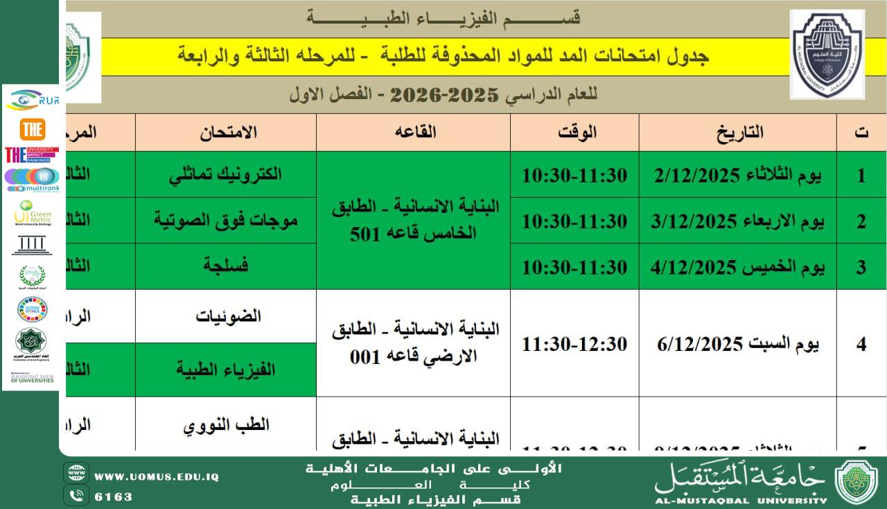 Important Notice: Mid-Term Exam Schedule for Deleted Subjects for Al-Karkh Curriculum Re-sit Students