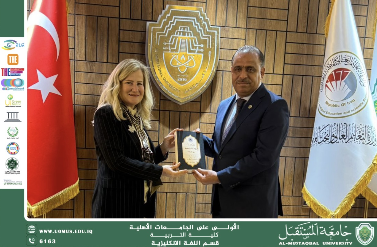 Honoring the Dean of the College of Education from Istanbul Aydın University during the International (EURASIA ACADEMY) Forum at Al-Mustaqbal University